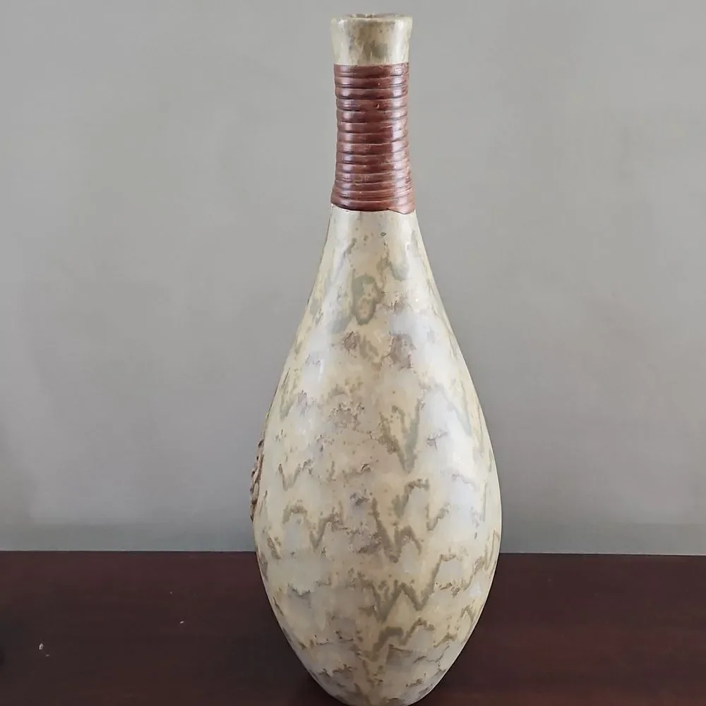 Pier 1 Cream and Brown Ceramic Decorative Vase